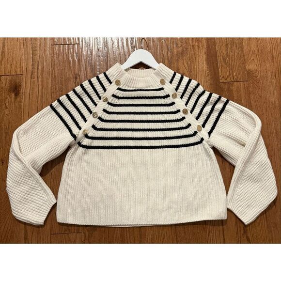 H&M preppy mariner striped bottom sweater chunky knit M - Picture 7 of 10